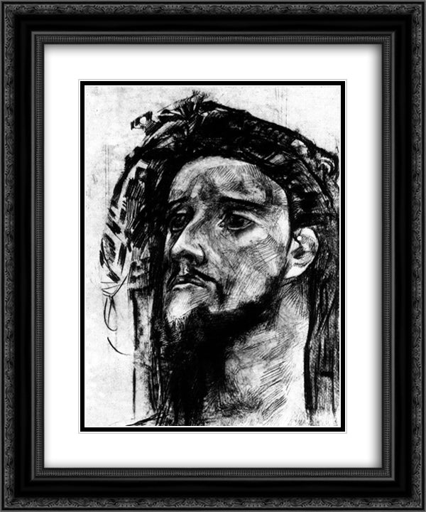 Head of Prophet 20x24 Black Ornate Wood Framed Art Print Poster with Double Matting by Vrubel, Mikhail