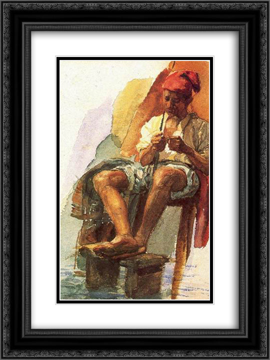 Italian fisherman 18x24 Black Ornate Wood Framed Art Print Poster with Double Matting by Vrubel, Mikhail