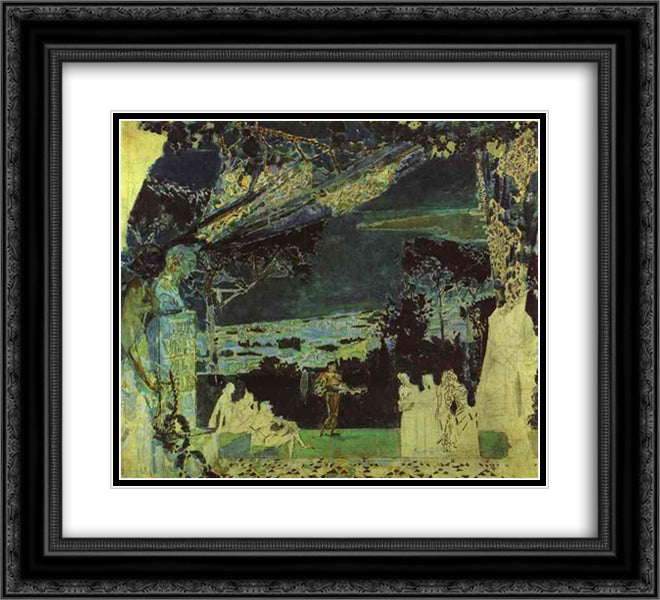 Italian Night in Naples (Sketch for the curtain in Russian Private Opera) 22x20 Black Ornate Wood Framed Art Print Poster with Double Matting by Vrubel, Mikhail