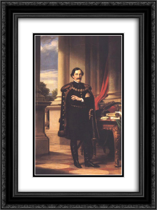 Standing Portrait of Laszlo Teleki 18x24 Black Ornate Wood Framed Art Print Poster with Double Matting by Barabas, Miklos