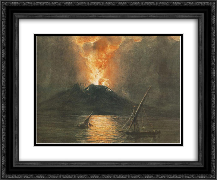 The Eruption of the Vesuv 24x20 Black Ornate Wood Framed Art Print Poster with Double Matting by Barabas, Miklos