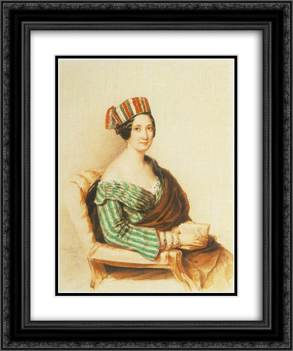 Woman in Striped Dress 20x24 Black Ornate Wood Framed Art Print Poster with Double Matting by Barabas, Miklos