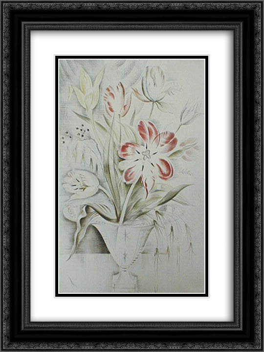 The Tulips 18x24 Black Ornate Wood Framed Art Print Poster with Double Matting by Possoz, Mily