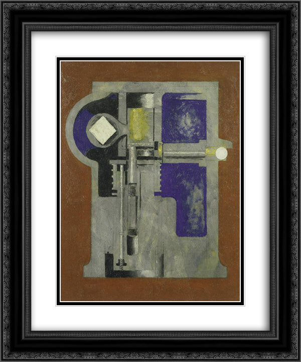 Untitled (Mechanical Abstraction) 20x24 Black Ornate Wood Framed Art Print Poster with Double Matting by Shamberg, Morton