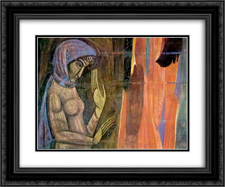 A Girl 24x20 Black Ornate Wood Framed Art Print Poster with Double Matting by Boichuk, Mykhailo