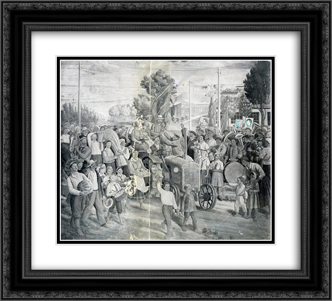 Frescoes of Kharkiv Chervonozavodsky theatre - The holiday of harvest 22x20 Black Ornate Wood Framed Art Print Poster with Double Matting by Boichuk, Mykhailo