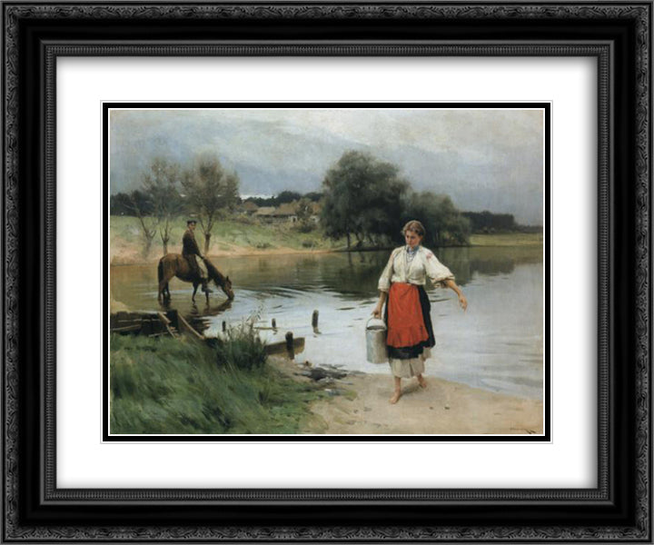 At the River 24x20 Black Ornate Wood Framed Art Print Poster with Double Matting by Pymonenko, Mykola
