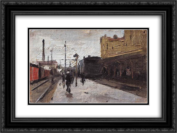 Kiev Station 24x18 Black Ornate Wood Framed Art Print Poster with Double Matting by Pymonenko, Mykola