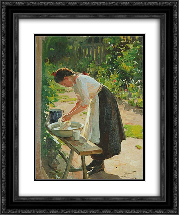 Laundry 20x24 Black Ornate Wood Framed Art Print Poster with Double Matting by Pymonenko, Mykola