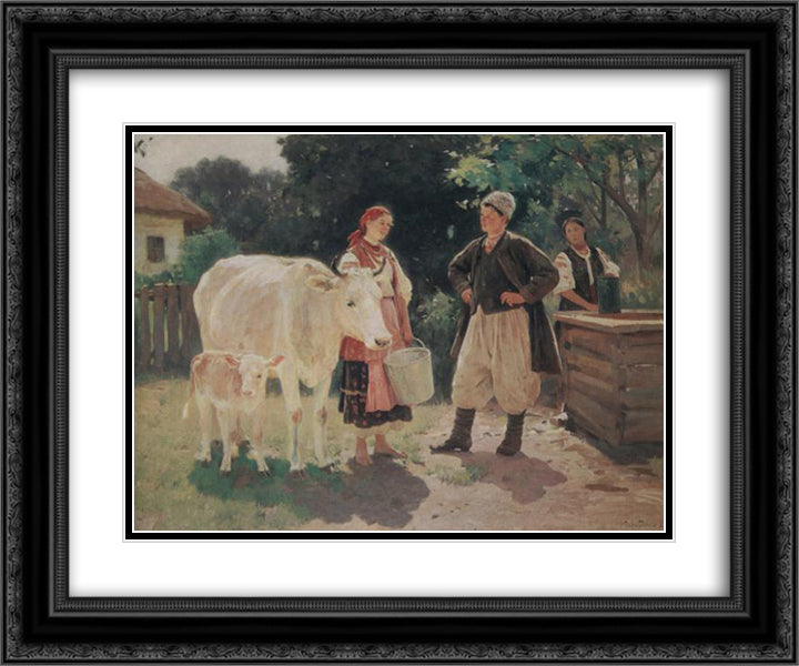 Meeting at the Well 24x20 Black Ornate Wood Framed Art Print Poster with Double Matting by Pymonenko, Mykola