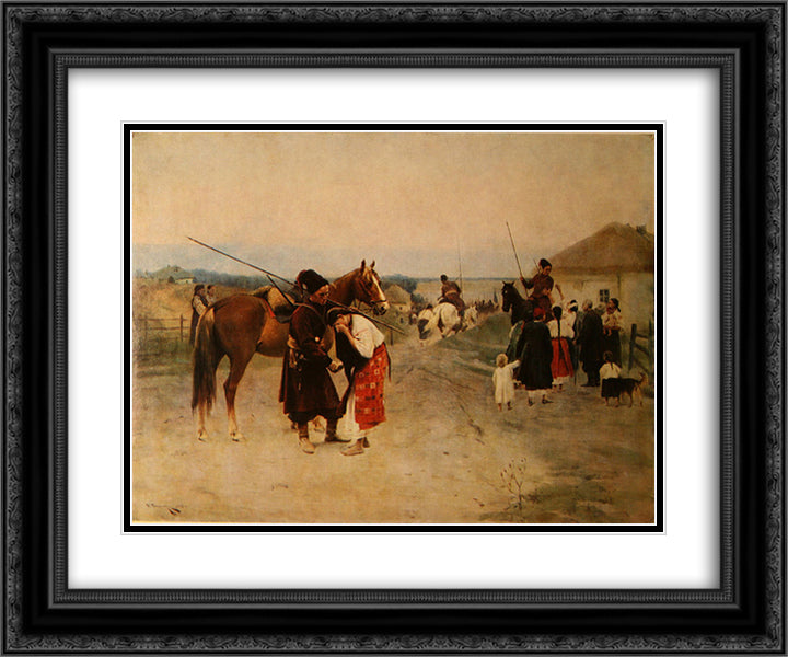 Off to War 24x20 Black Ornate Wood Framed Art Print Poster with Double Matting by Pymonenko, Mykola