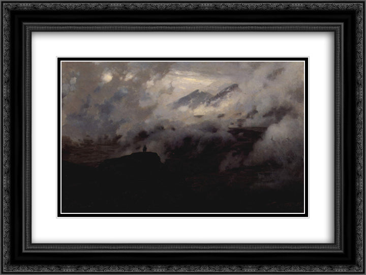 Elbrus in the clouds 24x18 Black Ornate Wood Framed Art Print Poster with Double Matting by Yaroshenko, Mykola