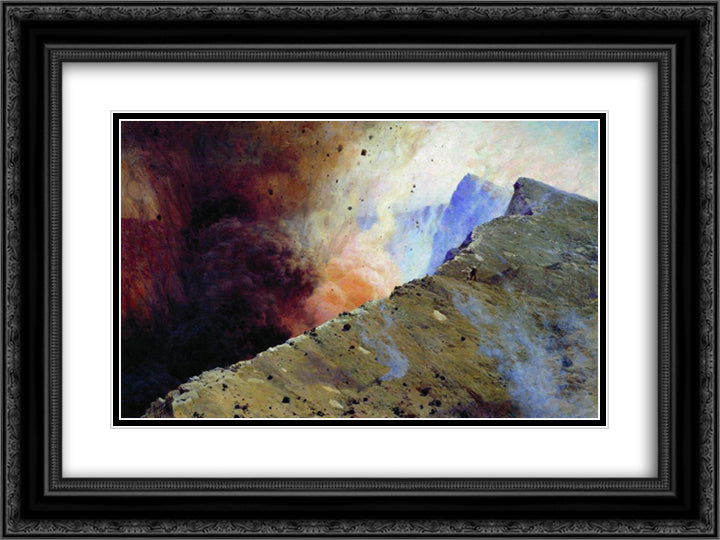 Eruption of volcano 24x18 Black Ornate Wood Framed Art Print Poster with Double Matting by Yaroshenko, Mykola