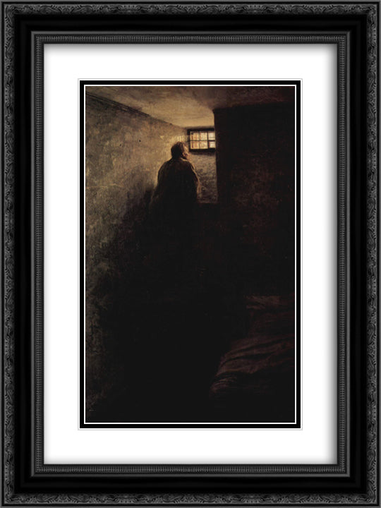 The Prisoner 18x24 Black Ornate Wood Framed Art Print Poster with Double Matting by Yaroshenko, Mykola