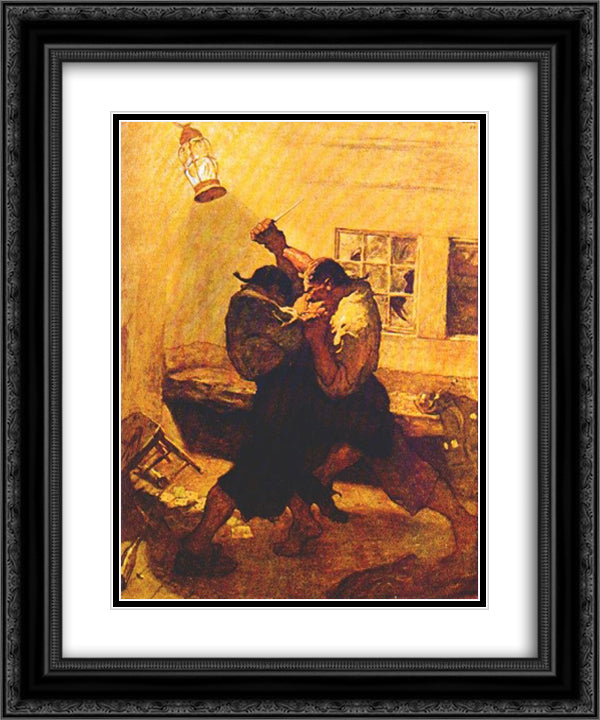 Knife fight between pirates 20x24 Black Ornate Wood Framed Art Print Poster with Double Matting by Wyeth, N.C.