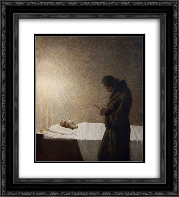 The death of Guenever 20x22 Black Ornate Wood Framed Art Print Poster with Double Matting by Wyeth, N.C.