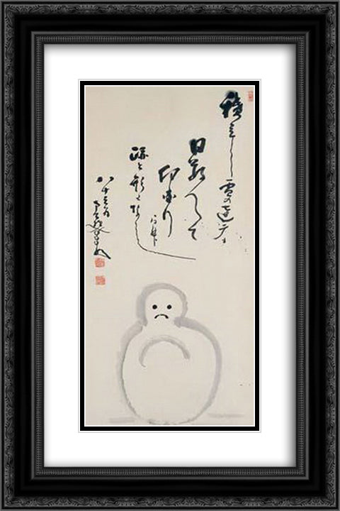 Snowman Daruma 16x24 Black Ornate Wood Framed Art Print Poster with Double Matting by Nantenbo, Nakahara