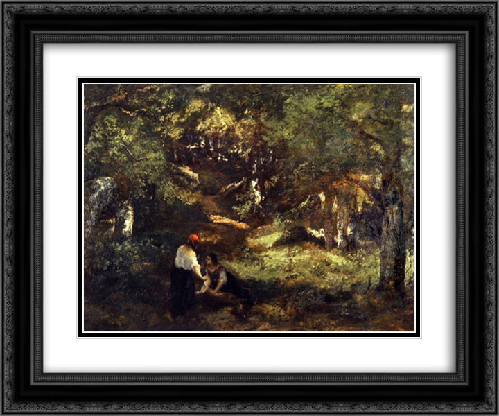 In the Fontainebleau Forest 24x20 Black Ornate Wood Framed Art Print Poster with Double Matting by Diaz, Narcisse Virgilio