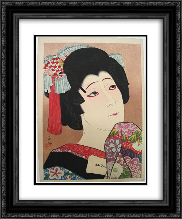 Nakamura Fukusuke as Ohan 20x24 Black Ornate Wood Framed Art Print Poster with Double Matting by Shunsen, Natori