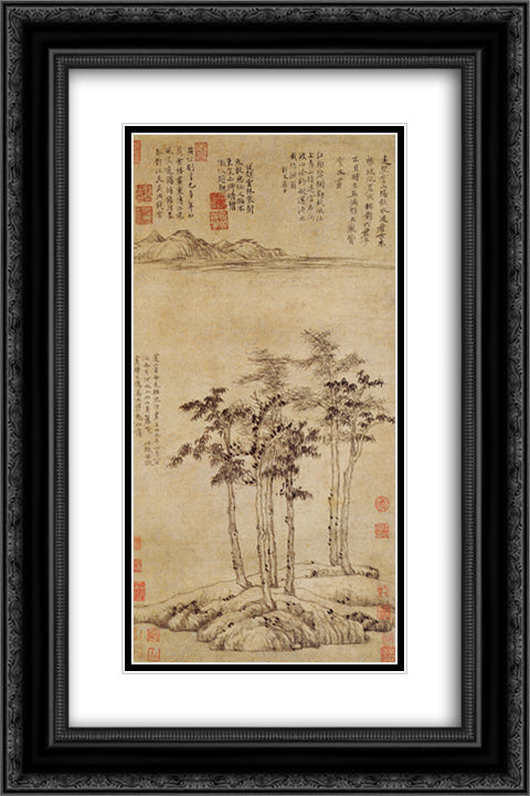 Six Gentlemen 16x24 Black Ornate Wood Framed Art Print Poster with Double Matting by Ni Zan