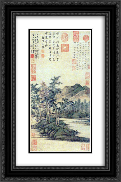 Water and Bamboo Dwelling 16x24 Black Ornate Wood Framed Art Print Poster with Double Matting by Ni Zan
