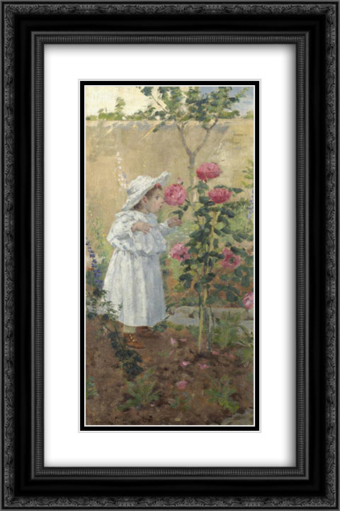 Bimba tra le rose 16x24 Black Ornate Wood Framed Art Print Poster with Double Matting by Cannicci, Niccolo