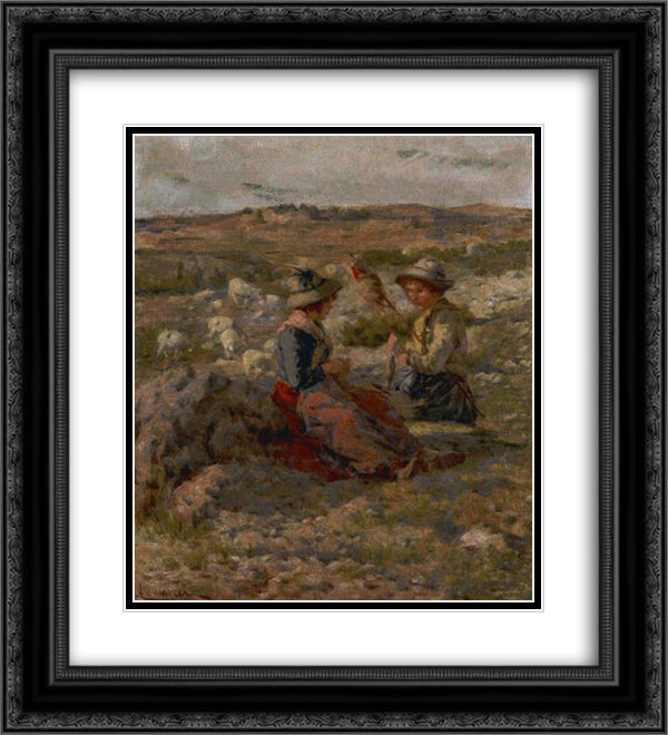 Pastorelle che filano 20x22 Black Ornate Wood Framed Art Print Poster with Double Matting by Cannicci, Niccolo