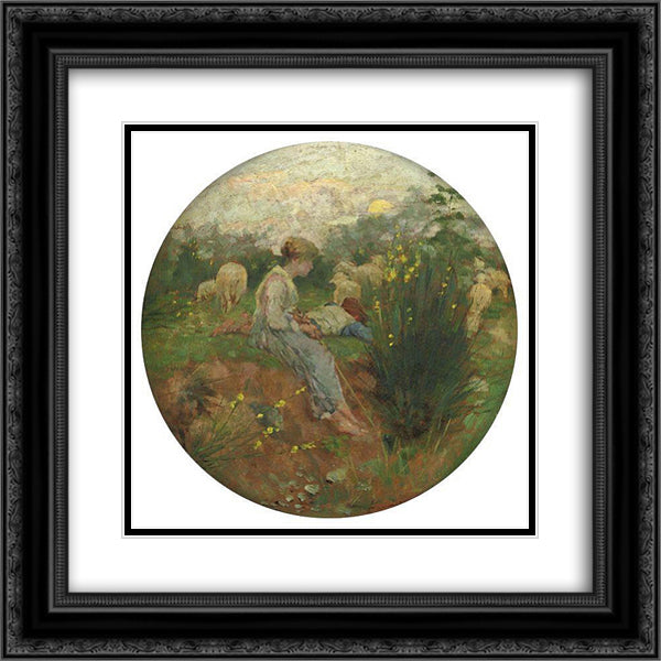 Pastorelli con gregge 20x20 Black Ornate Wood Framed Art Print Poster with Double Matting by Cannicci, Niccolo