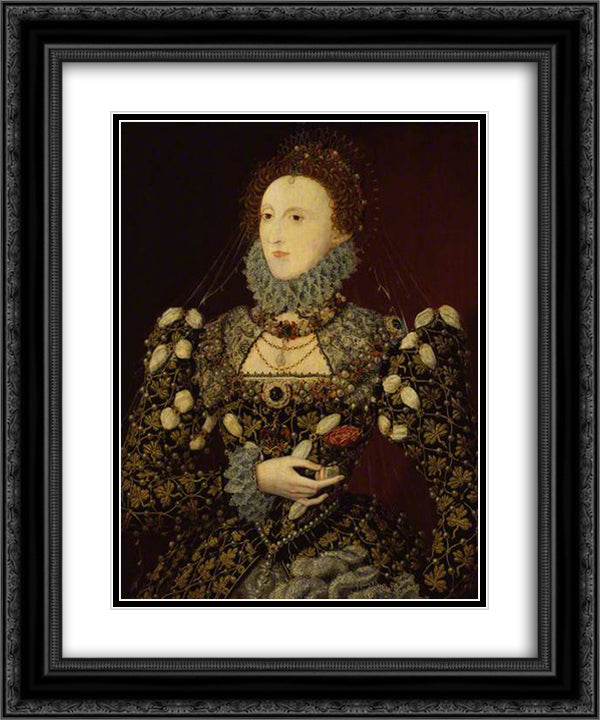 Queen Elizabeth I 20x24 Black Ornate Wood Framed Art Print Poster with Double Matting by Hilliard, Nicholas