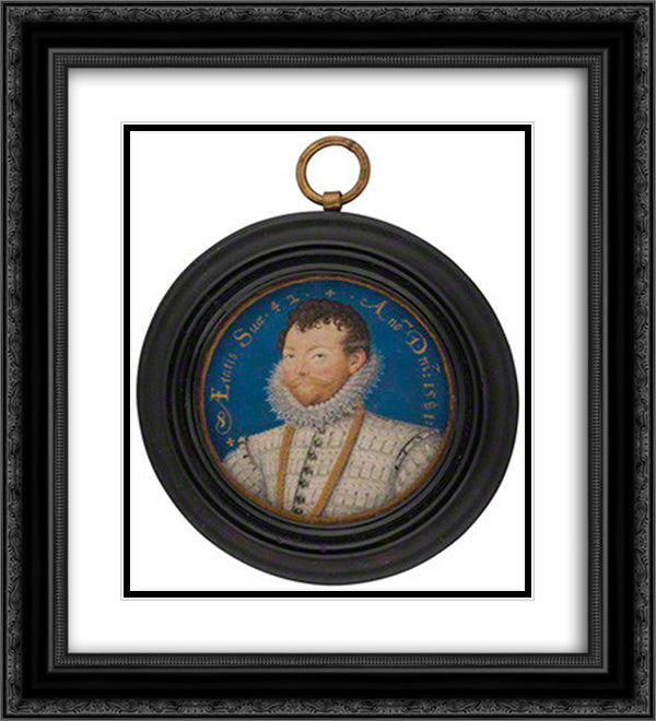 Sir Francis Drake 20x22 Black Ornate Wood Framed Art Print Poster with Double Matting by Hilliard, Nicholas