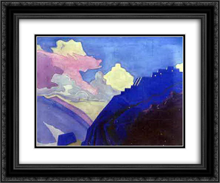 By the Brahmaputra 24x20 Black Ornate Wood Framed Art Print Poster with Double Matting by Roerich, Nicholas