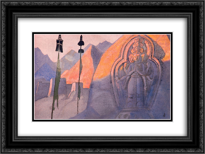 Chenrezig 24x18 Black Ornate Wood Framed Art Print Poster with Double Matting by Roerich, Nicholas
