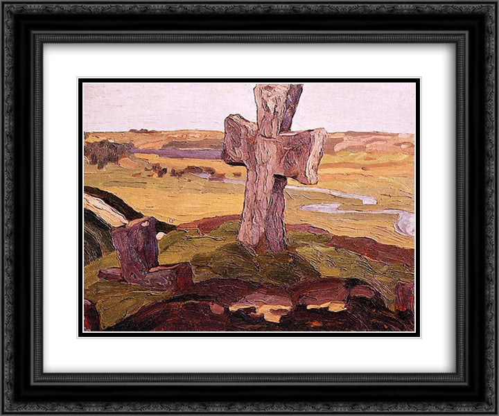 Cross on the Truvor mound 24x20 Black Ornate Wood Framed Art Print Poster with Double Matting by Roerich, Nicholas