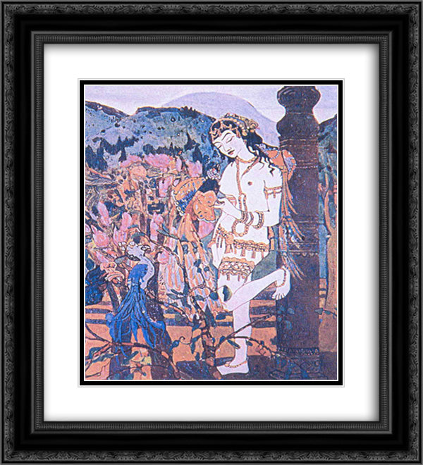 Devassari Abuntu with birds 20x22 Black Ornate Wood Framed Art Print Poster with Double Matting by Roerich, Nicholas