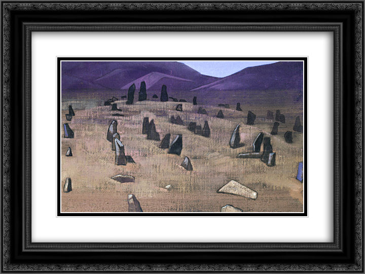 Doring, Tibetian menhirs. 24x18 Black Ornate Wood Framed Art Print Poster with Double Matting by Roerich, Nicholas