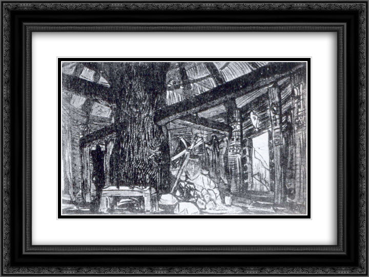 Dwelling of Gunding 24x18 Black Ornate Wood Framed Art Print Poster with Double Matting by Roerich, Nicholas