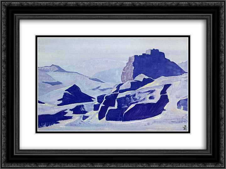 Dzong at evening 24x18 Black Ornate Wood Framed Art Print Poster with Double Matting by Roerich, Nicholas