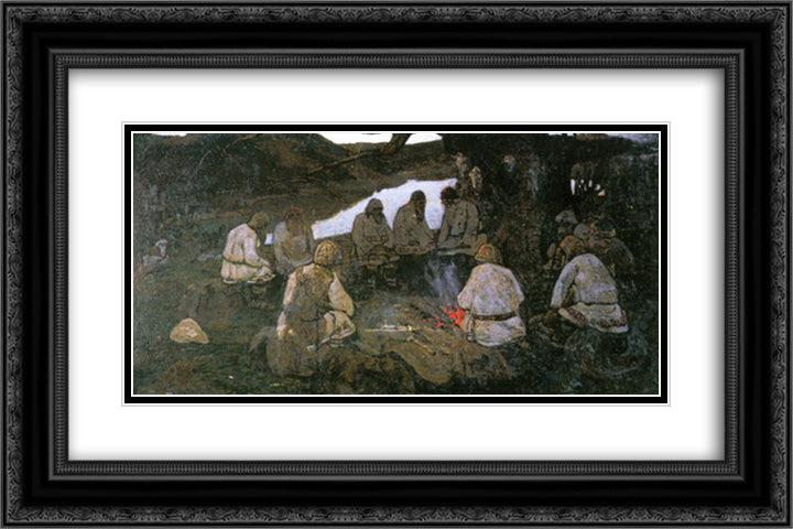 Elders Gathering 24x16 Black Ornate Wood Framed Art Print Poster with Double Matting by Roerich, Nicholas