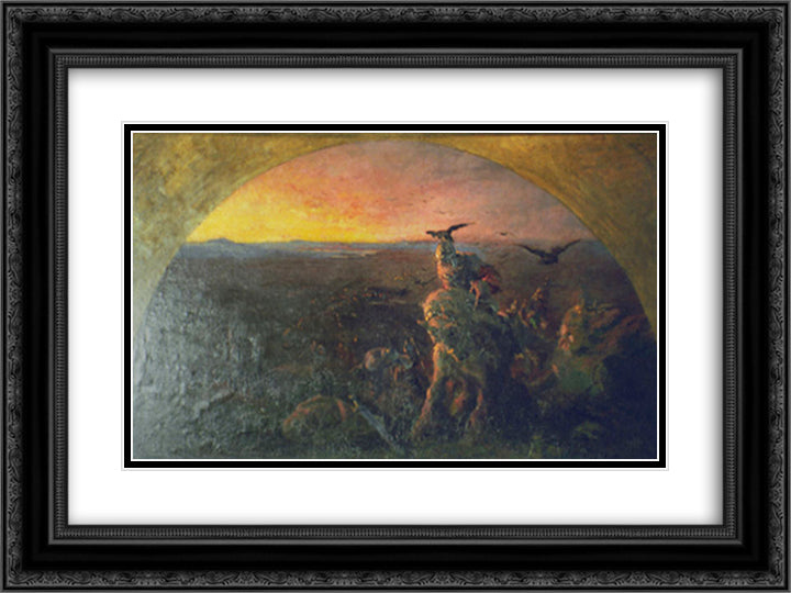 Evening of Kiev bogatyrs 24x18 Black Ornate Wood Framed Art Print Poster with Double Matting by Roerich, Nicholas