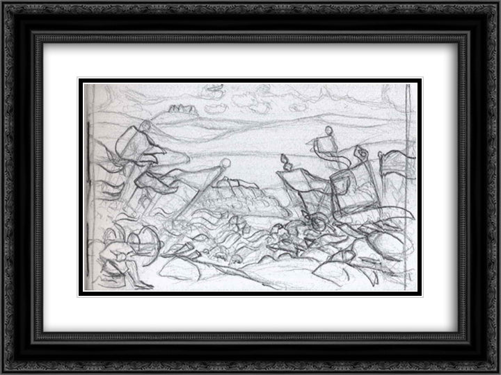 Fight near Kerzhenets 24x18 Black Ornate Wood Framed Art Print Poster with Double Matting by Roerich, Nicholas
