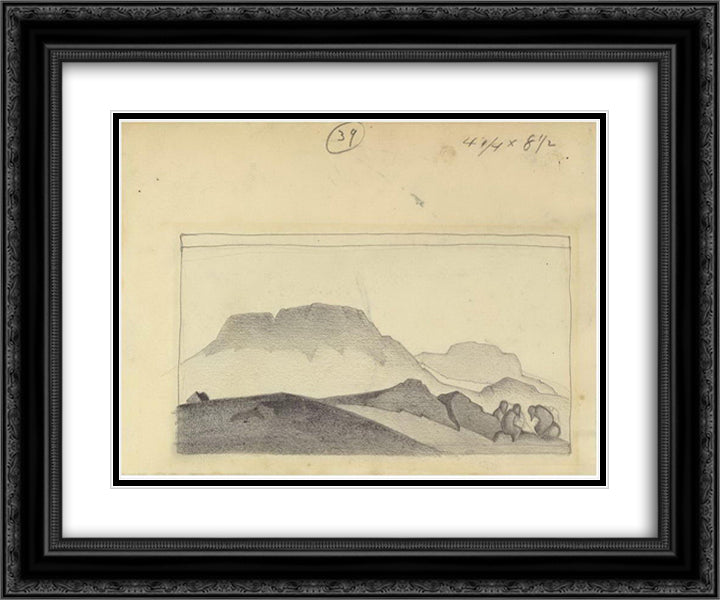 Figures in a landscape 24x20 Black Ornate Wood Framed Art Print Poster with Double Matting by Roerich, Nicholas