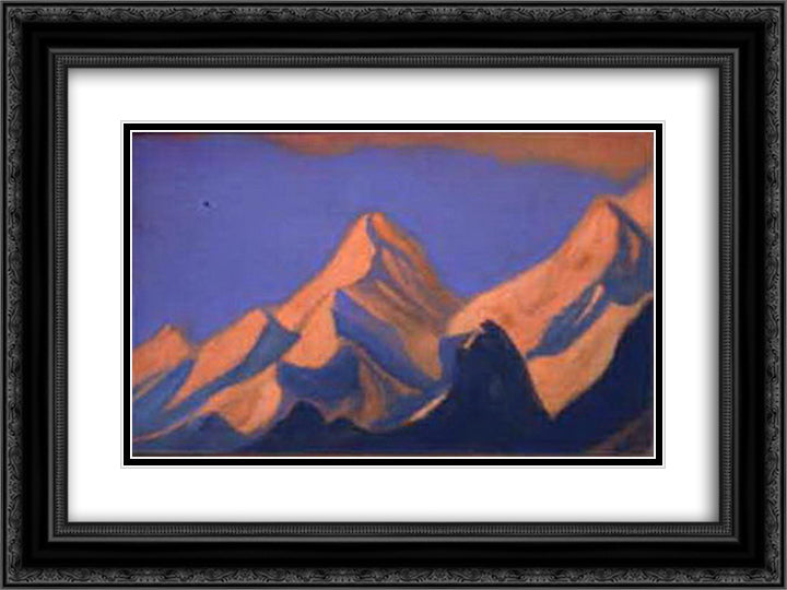 Flaming tops against the evening sky 24x18 Black Ornate Wood Framed Art Print Poster with Double Matting by Roerich, Nicholas