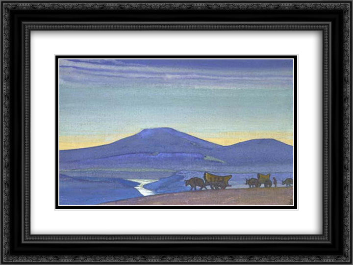 Gansu 24x18 Black Ornate Wood Framed Art Print Poster with Double Matting by Roerich, Nicholas