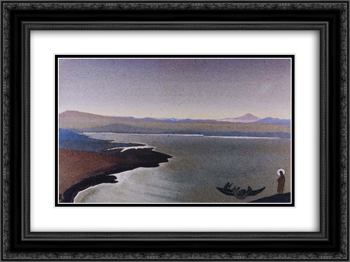 Gennesaret fishing 24x18 Black Ornate Wood Framed Art Print Poster with Double Matting by Roerich, Nicholas