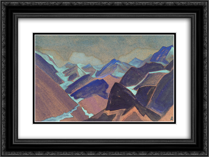 Glaciers of Lahaul 24x18 Black Ornate Wood Framed Art Print Poster with Double Matting by Roerich, Nicholas