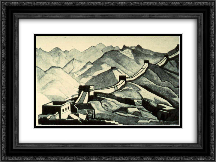 Great Wall of China 24x18 Black Ornate Wood Framed Art Print Poster with Double Matting by Roerich, Nicholas