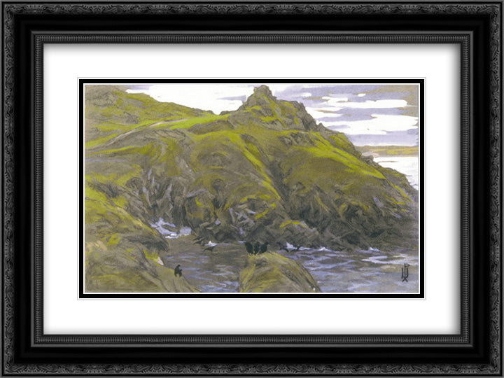 Green fjord 24x18 Black Ornate Wood Framed Art Print Poster with Double Matting by Roerich, Nicholas