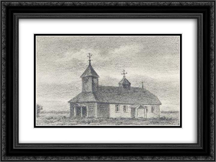 Gryzovo Church 24x18 Black Ornate Wood Framed Art Print Poster with Double Matting by Roerich, Nicholas