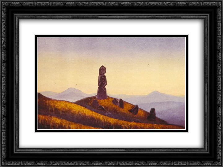 Guardian of desert 24x18 Black Ornate Wood Framed Art Print Poster with Double Matting by Roerich, Nicholas