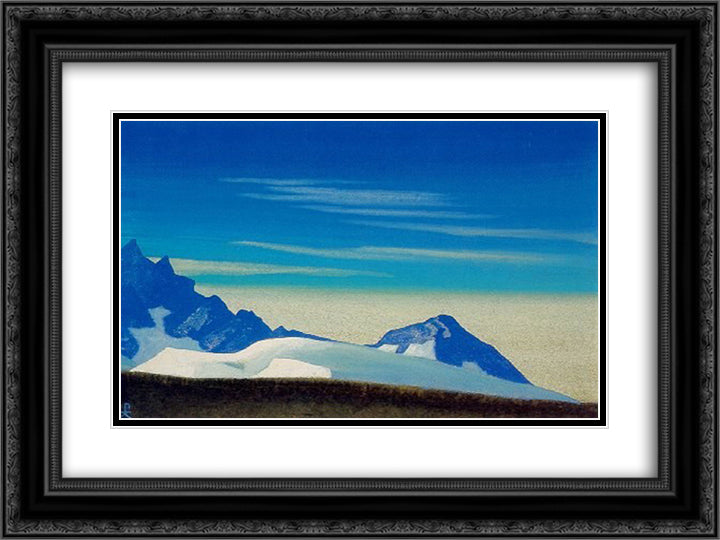 Himalayas. Morning. 24x18 Black Ornate Wood Framed Art Print Poster with Double Matting by Roerich, Nicholas